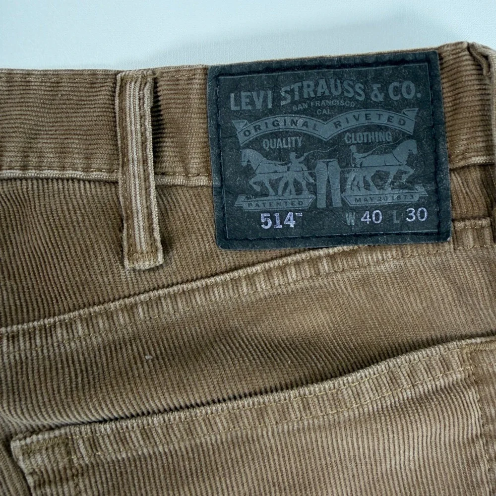 Levi's 514 Straight Fit Corduroy Pants Mens 40x30 Cotton Brown Solid Casual